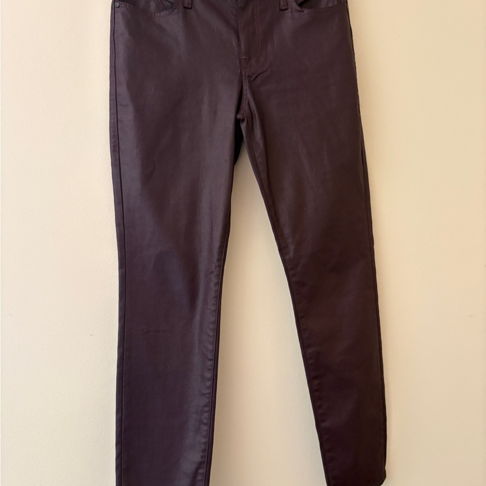 Rock & Republic Berlin Coated Skinny Jeans 12 Burgundy Oxblood Stretch
